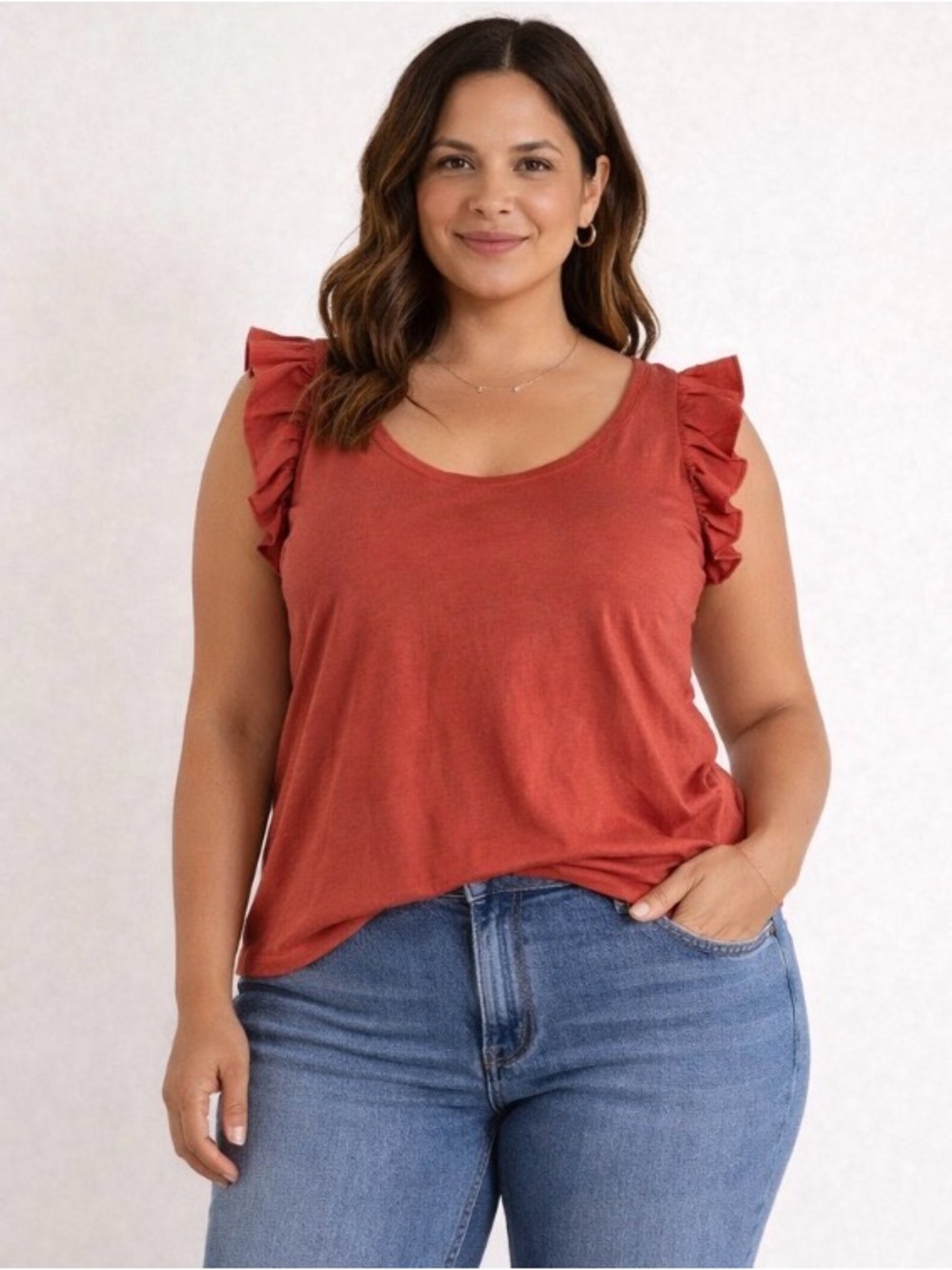 Boden T1335 RED Ruffled Sleeve Scoop Neck Top